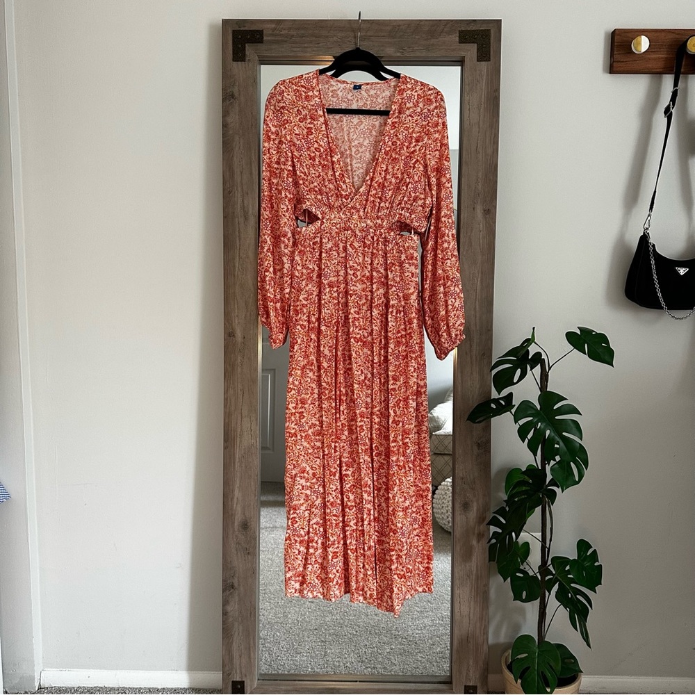 Orange Boho Maxi Dress with Torso Cut Outs